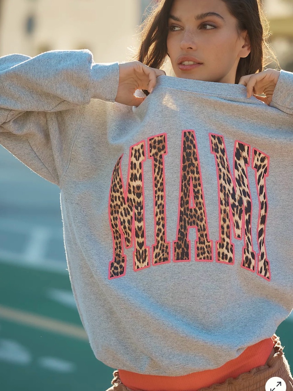 By Anthropologie Crewneck Sweatshirt with Leopard-Print 'MIAMI' and Pink Trim